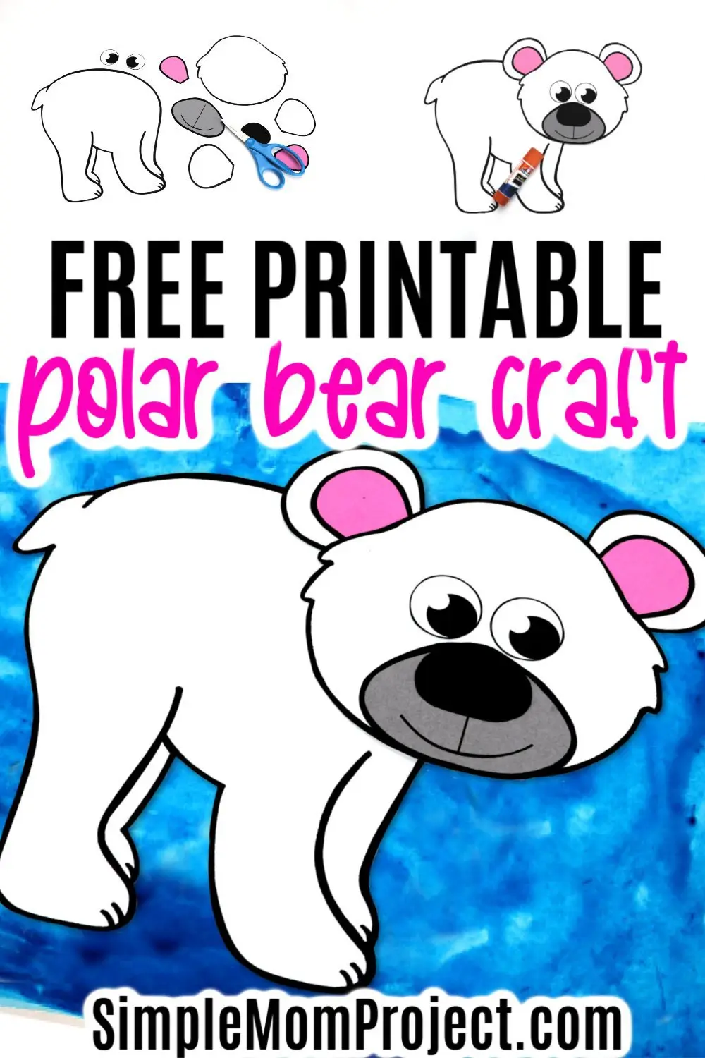 Looking for a fun and easy arctic animal craft idea to do with your preschooler this winter? Click to get this free printable polar bear template to make this cut out polar bear craft! With the step-by-step tutorial, this cute polar bear craft is perfect for kids of all ages, including preschoolers, toddlers and kindergartners! #polarbears #polarbearcrafts #arcticanimals #arcticanimalcrafts #SimpleMomProject