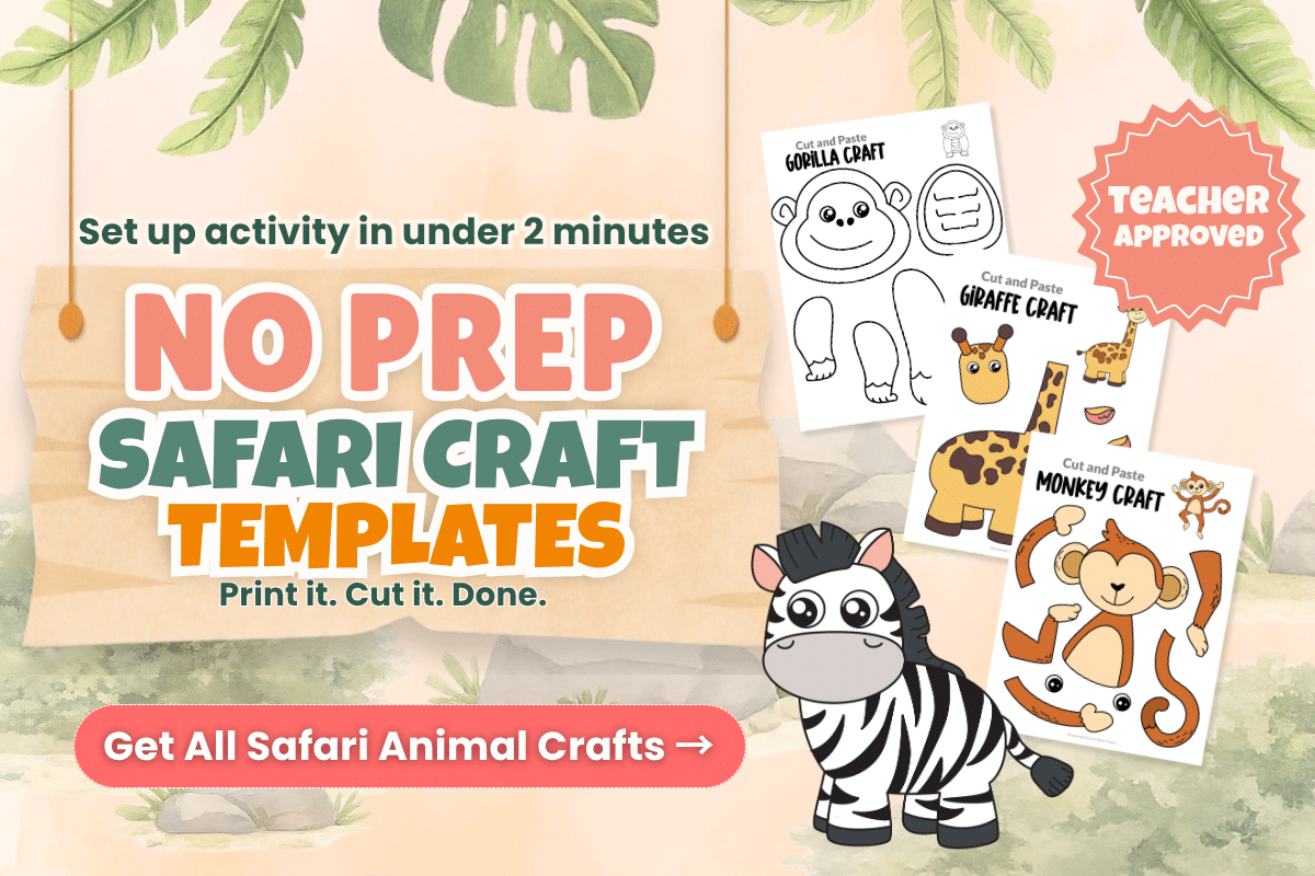 no prep safari animal crafts for kids printable zebra and animal templates