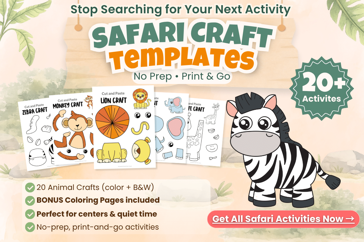 safari animal craft templates bundle for kids print and go activities