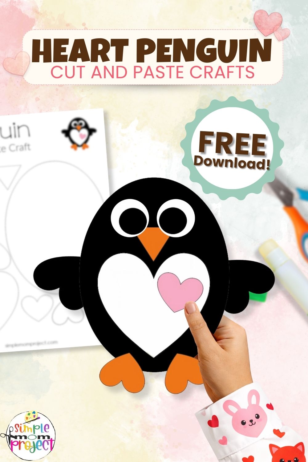 printable heart penguin template for kids of all ages