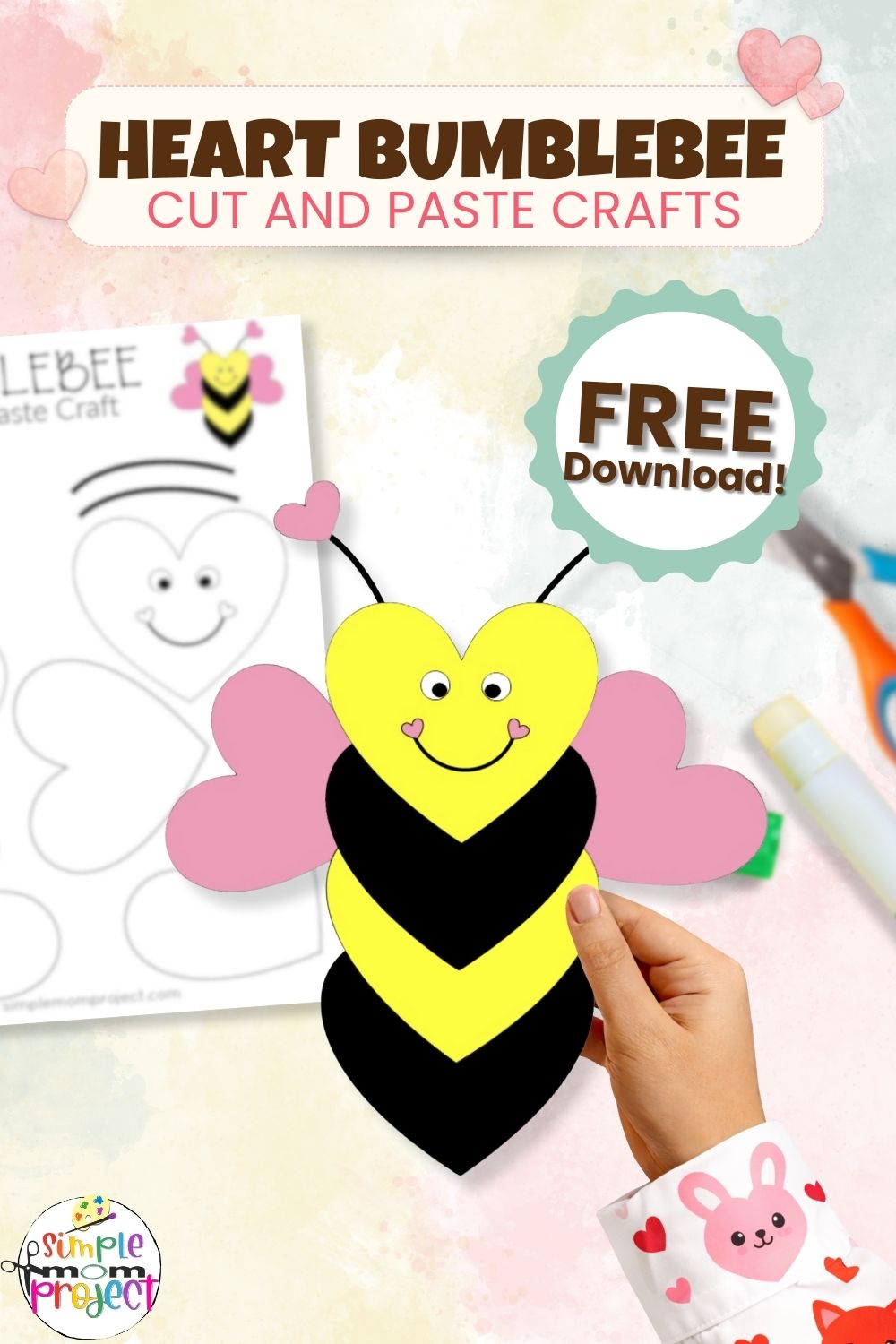 Printable heart bumblebee template for kids of all ages