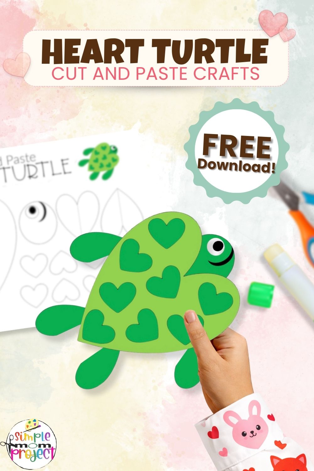 Printable heart turtle template for kids of all ages