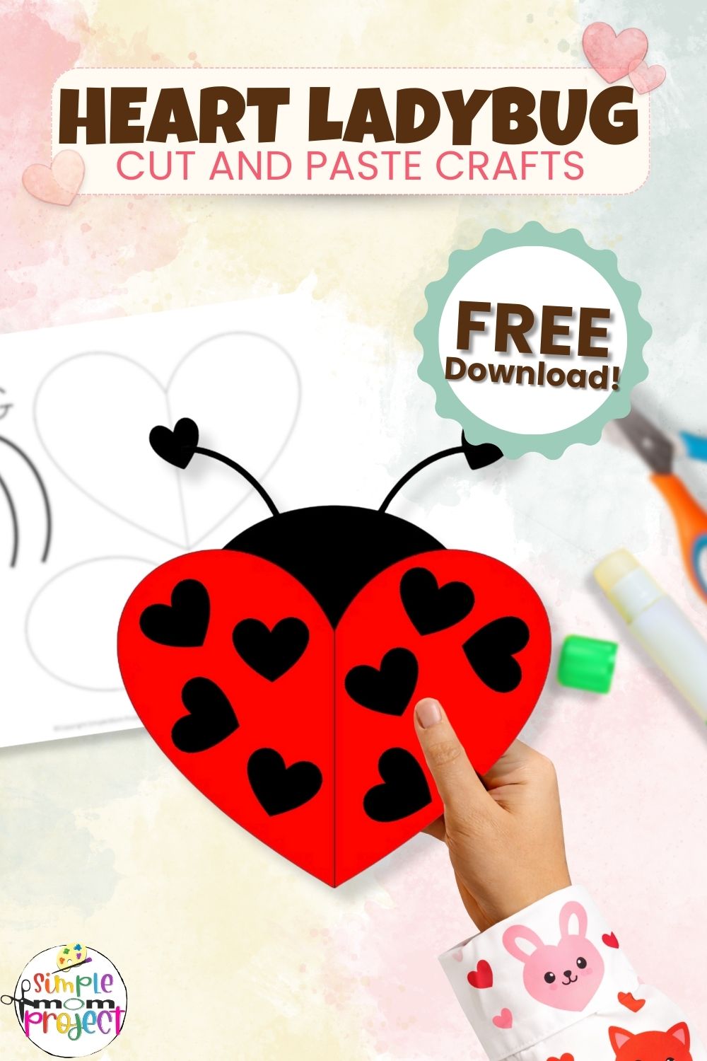 Printable heart ladybug template for kids of all ages