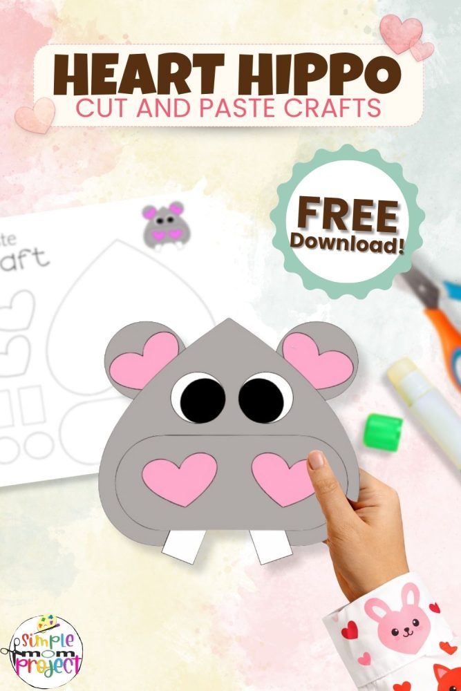 Cute Heart Hippo Craft for Kids – Free Printable Cut and Paste Template