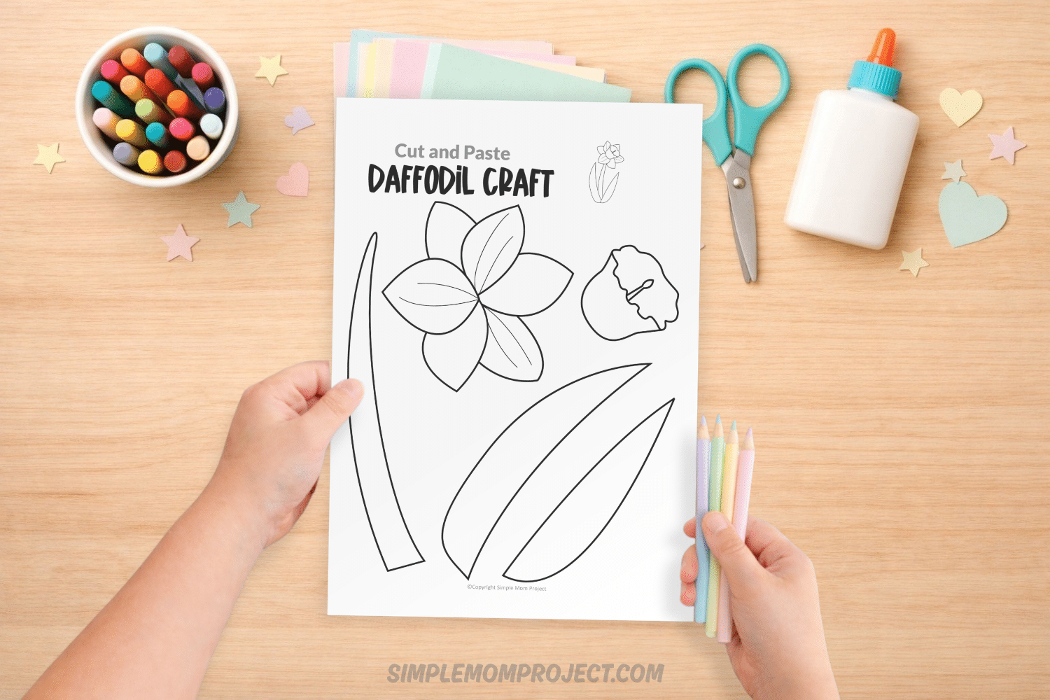 Free printable daffodil craft template for kids easy spring flower activity preschool kindergarten