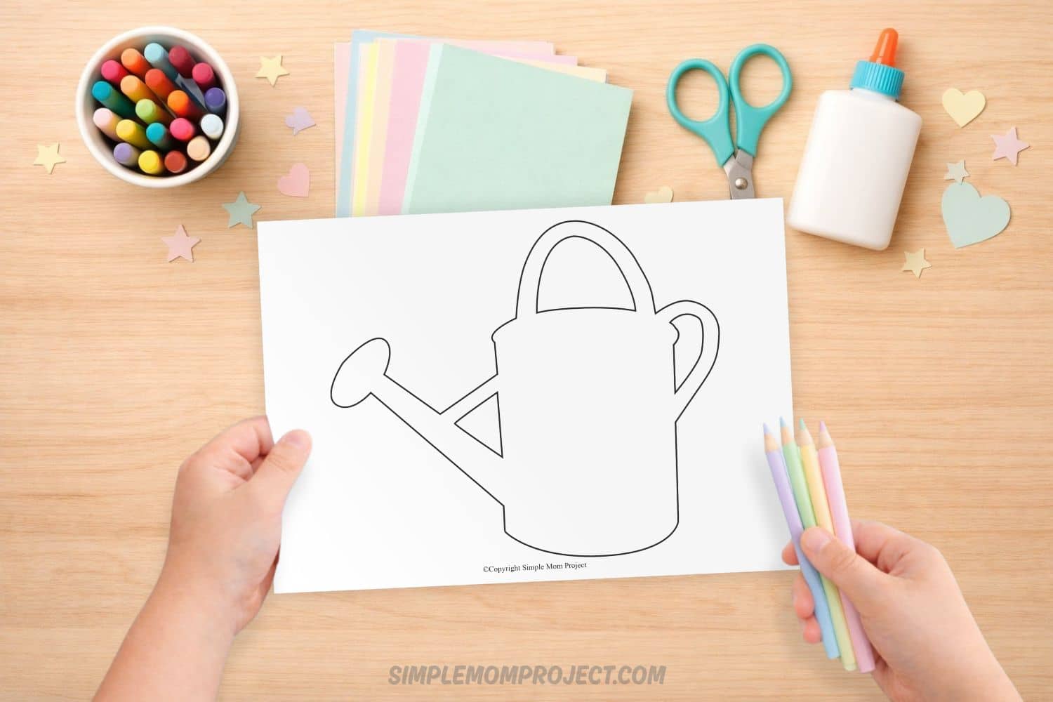 watering can template printable for kids spring gardening activity