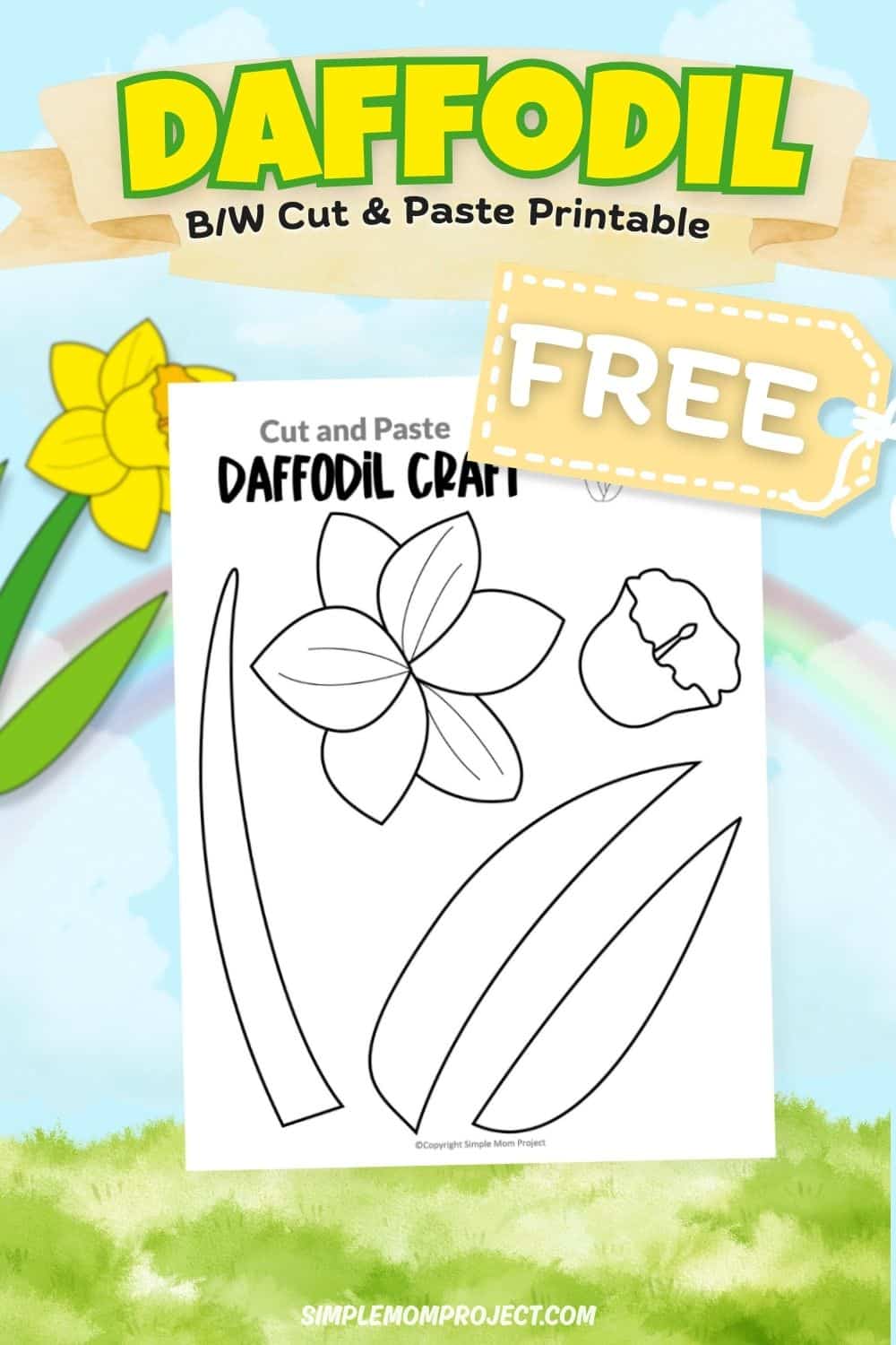 Free printable daffodil craft template for kids easy spring flower activity preschool kindergarten