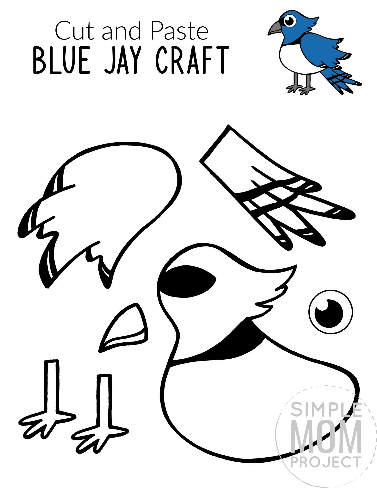 Free Printable Blue Jay Craft for Kids, preschoolers toddlers and kindergartners