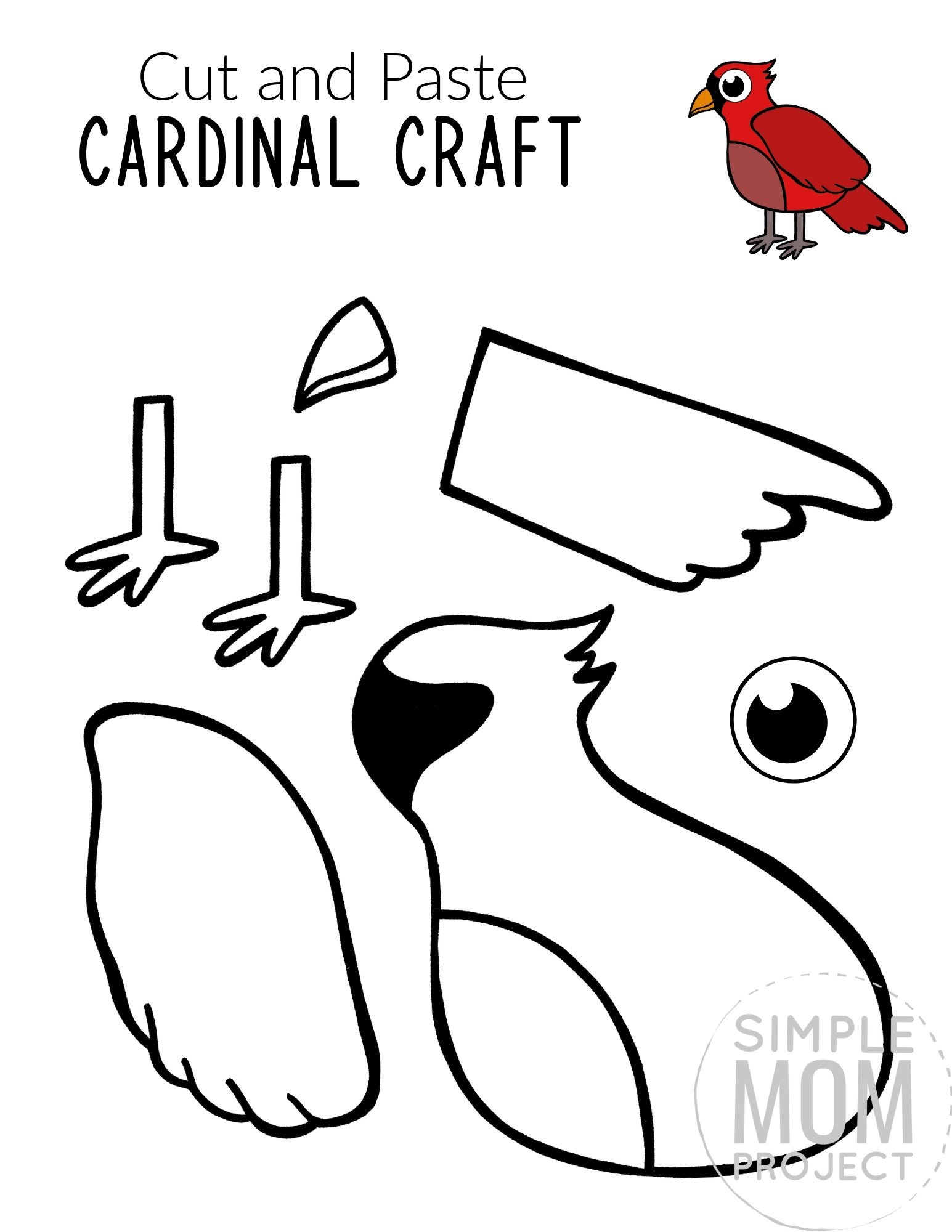 Easy and Free Printable Cut and Paste Cardinal Craft for Kids – Simple ...