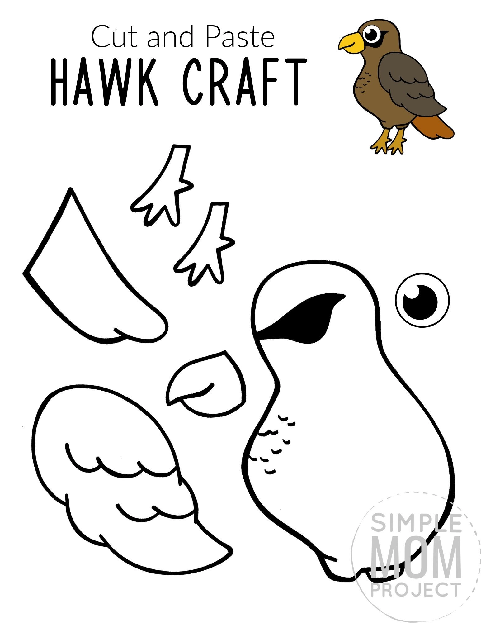 Free Printable Hawk Craft for Kids, preschoolers toddlers and kindergartners
