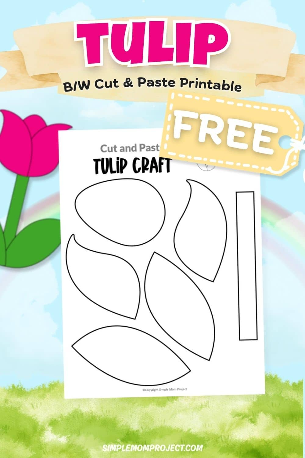 Free printable tulip craft template for kids easy spring flower activity preschool kindergarten