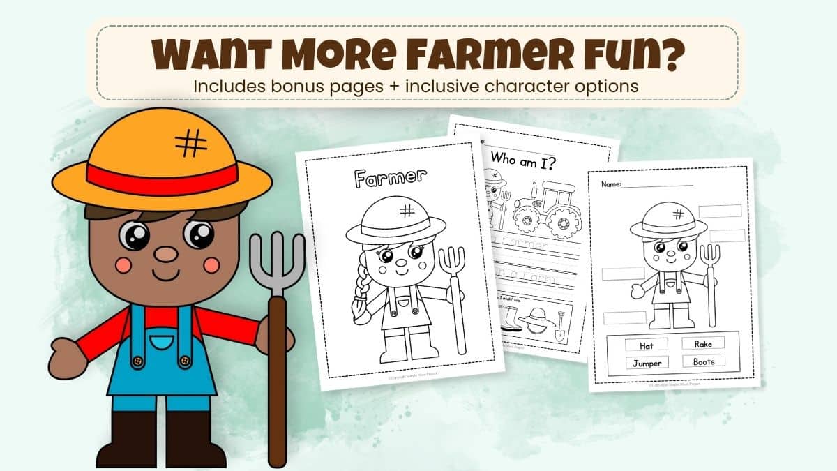 Full farmer activity set with cut and paste craft and bonus learning pages for preschool