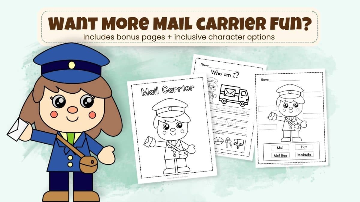 Full mail carrier activity set with cut and paste craft and learning pages