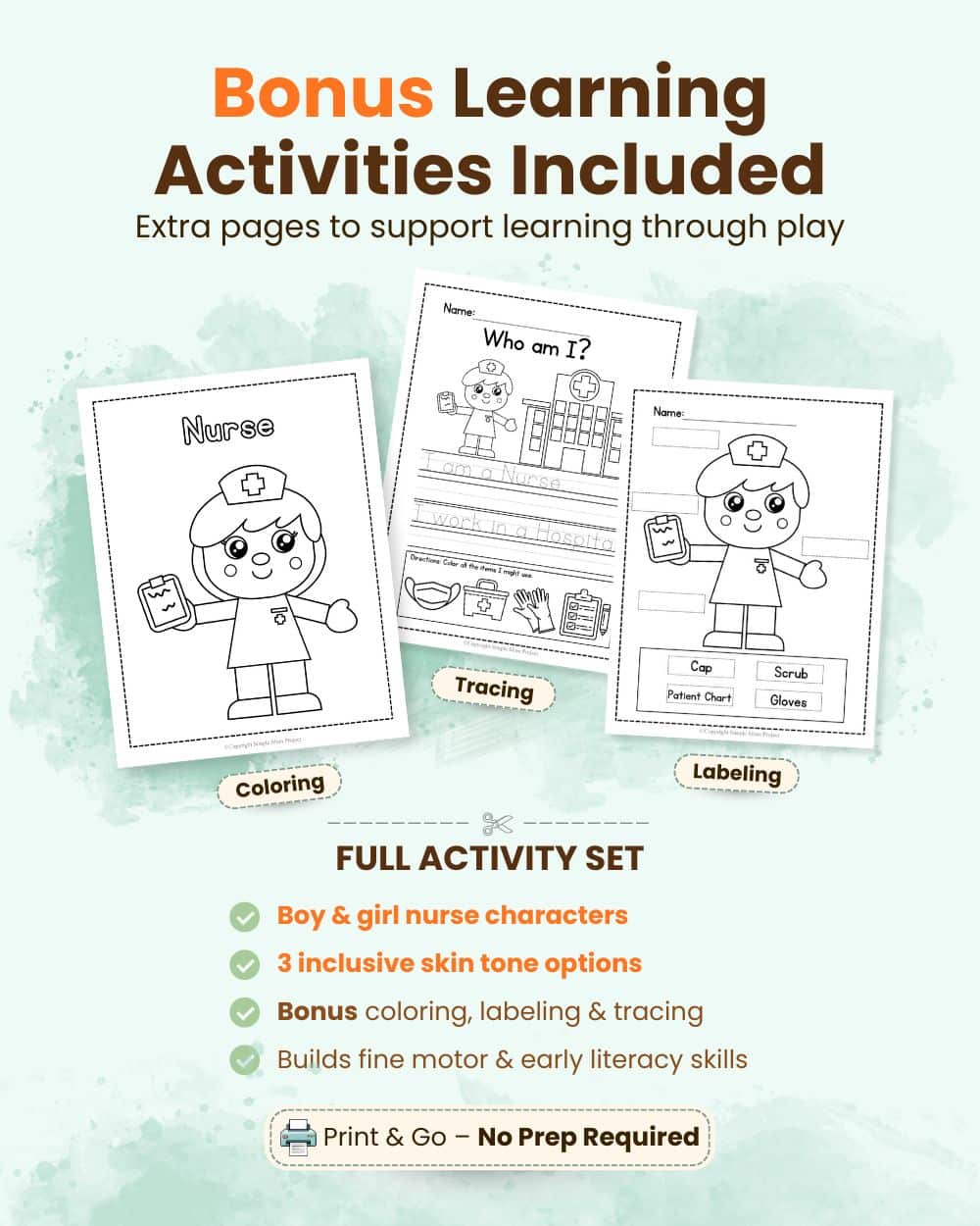 7 Inclusive nurse craft printable with boy and girl characters and multiple skin tones