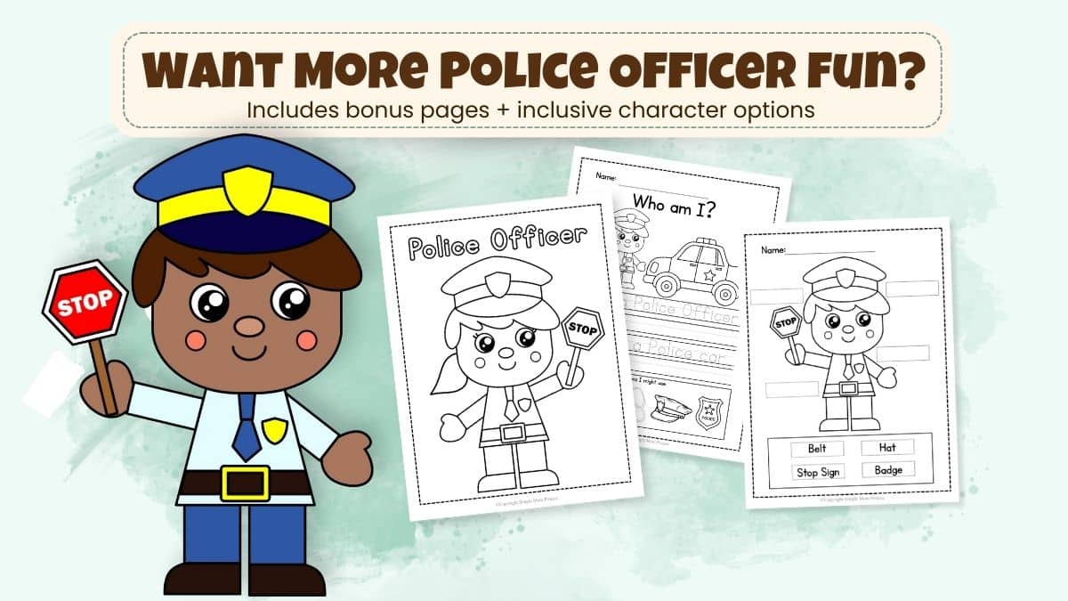 Full police officer activity set with cut and paste craft and learning pages