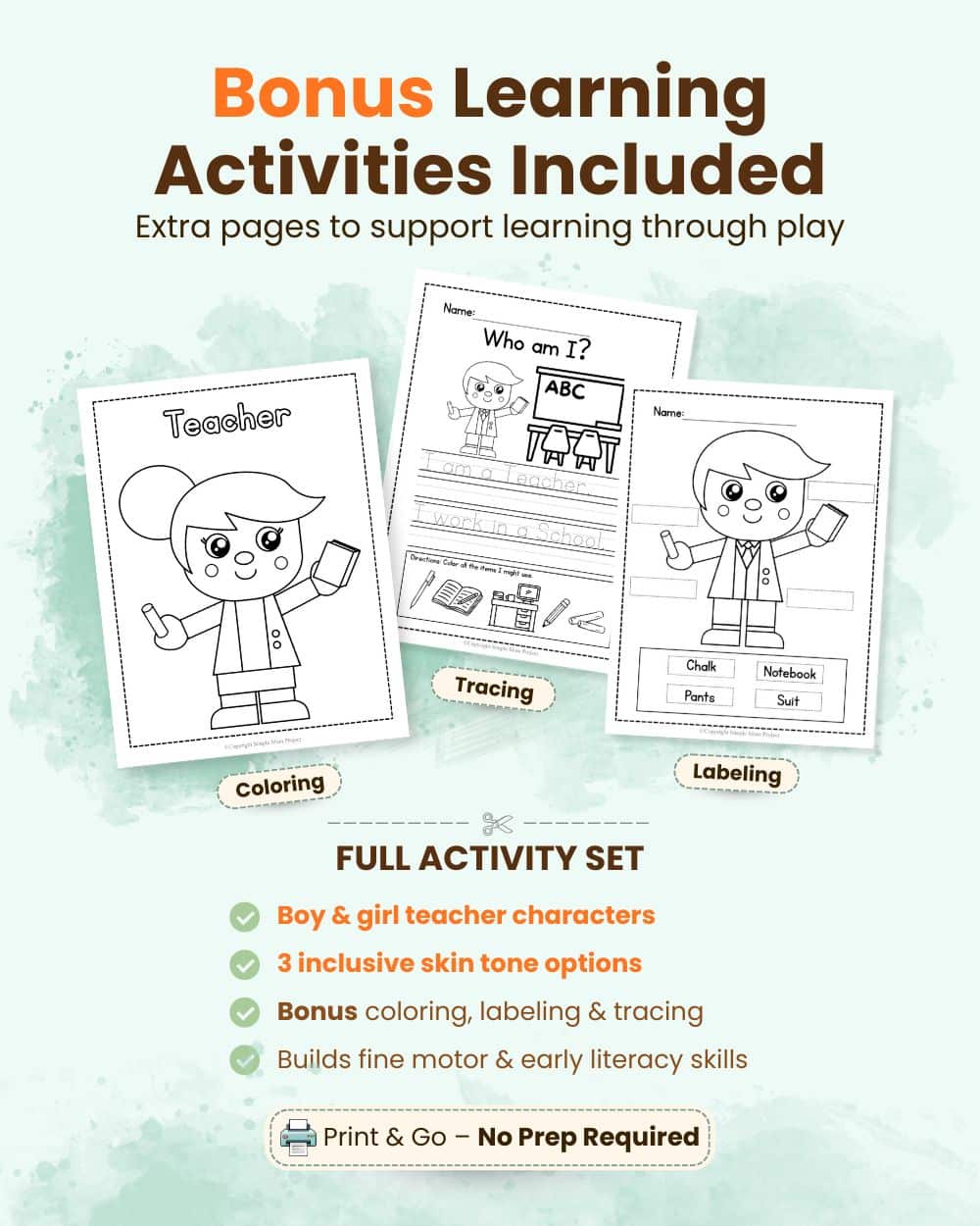 9 Inclusive teacher craft printable with boy and girl characters and multiple skin tones