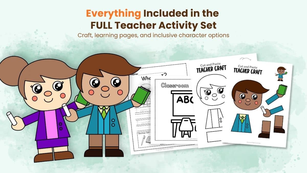 9 Printable teacher activity set for preschool and kindergarten with coloring and labeling pages