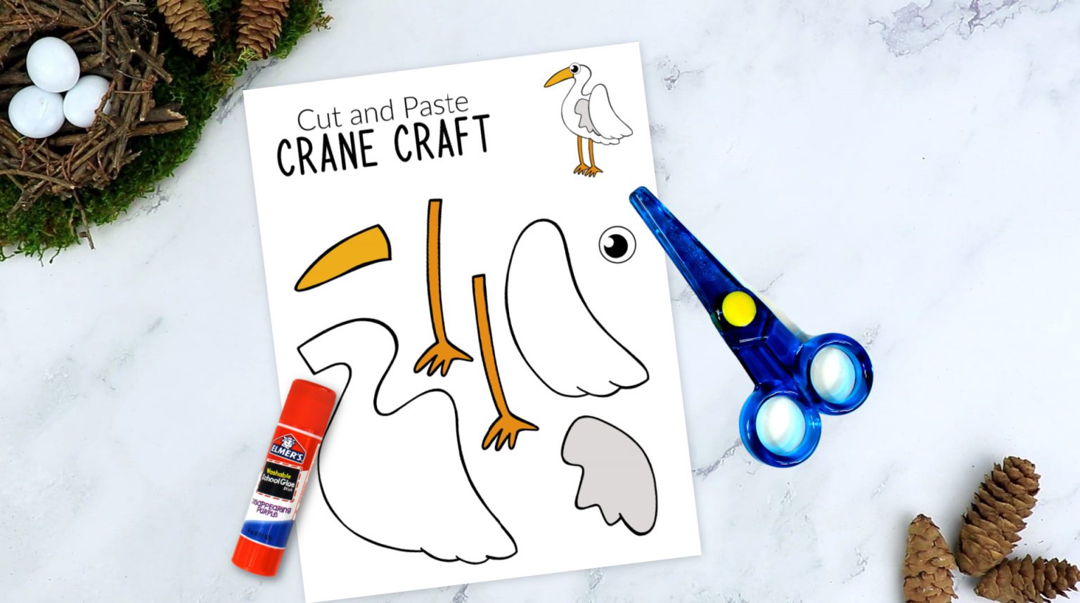 Cut and Paste Crane Bird Craft with Free Crane Template – Simple Mom ...