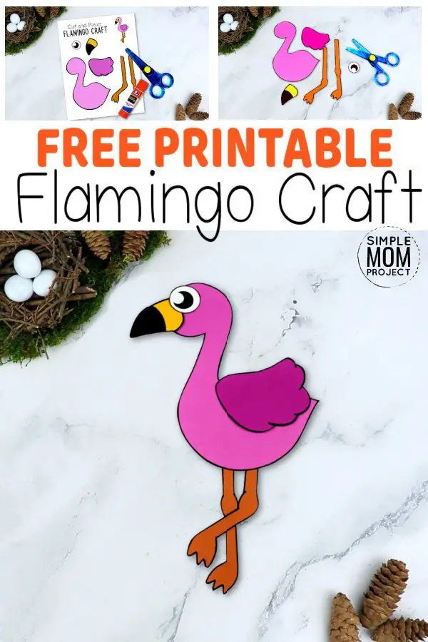 Here's a fun idea for your kids to try - This easy, cut & paste flamingo craft comes with free printable templates & makes an ideal art project for preschoolers or a diy paper craft for kindergarten kids. Why not join your kids in creating a pretty pink cut & paste flamingo craft today? #cutandpasteflamingocrafts #flamingocrafts