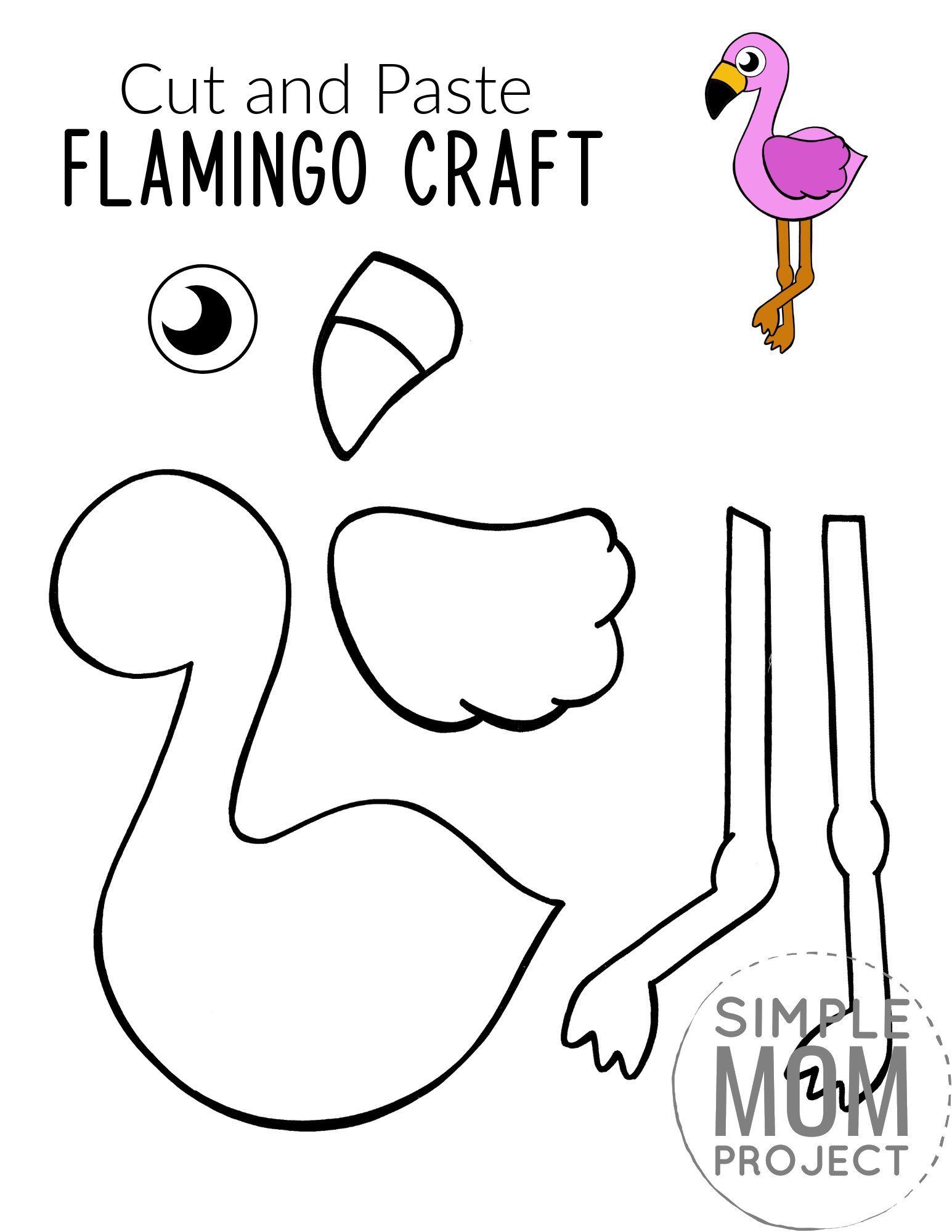 Easy Cut and Paste Flamingo Craft with Free Template