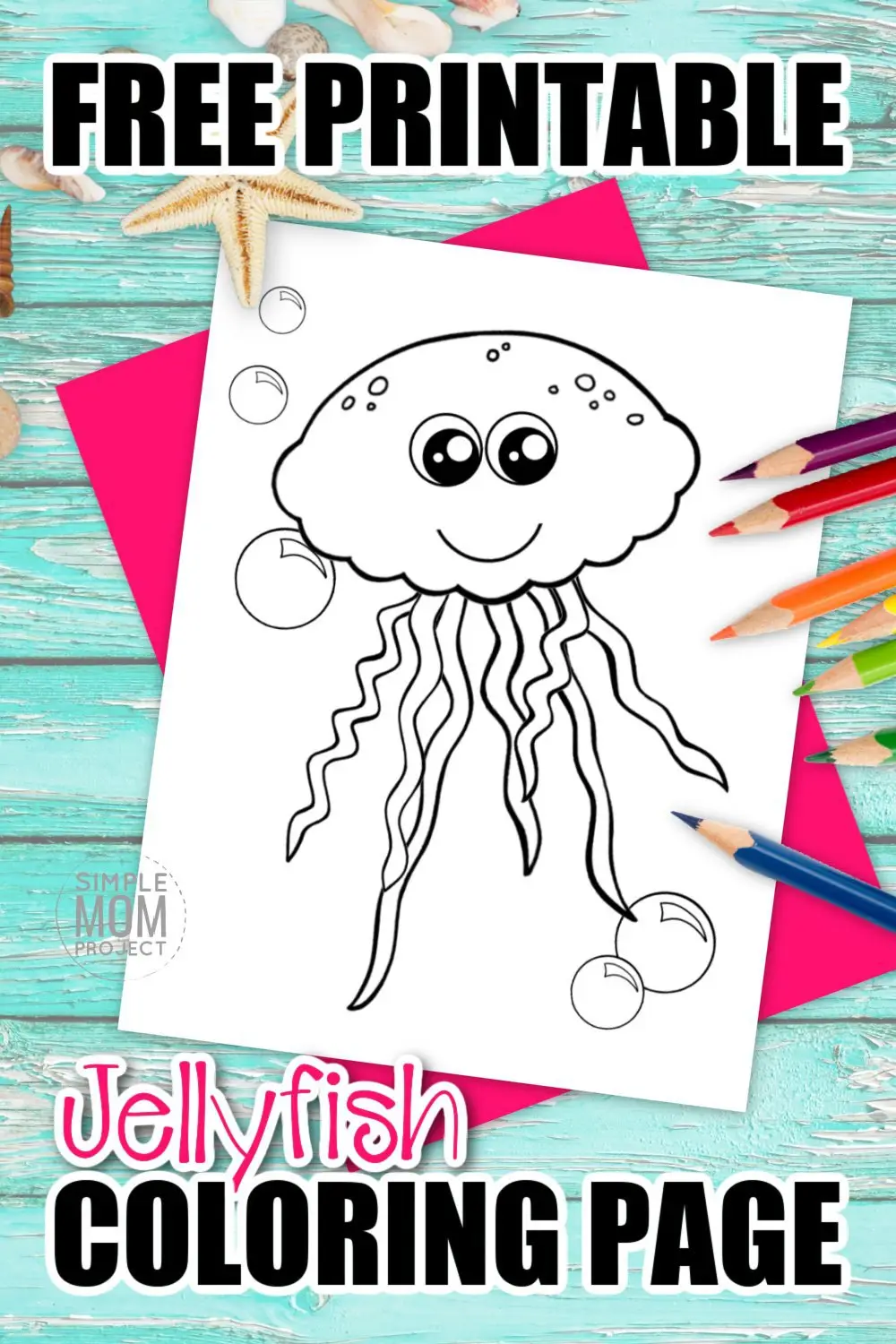 Are you and your kindergarten or preschool student going over the letter J? Instead of using jaguar, juice, jet and jacket, why not use this free printable and oh so cute jellyfish coloring page to teach this alphabet letter! Even the adults will love coloring this adorable jellyfish cartoon. Add the template to your ocean animal coloring book or hang it up on the classroom wall. Grab yours now! #jellyfishcoloringpage #oceananimalcoloringpage #SimpleMomProject