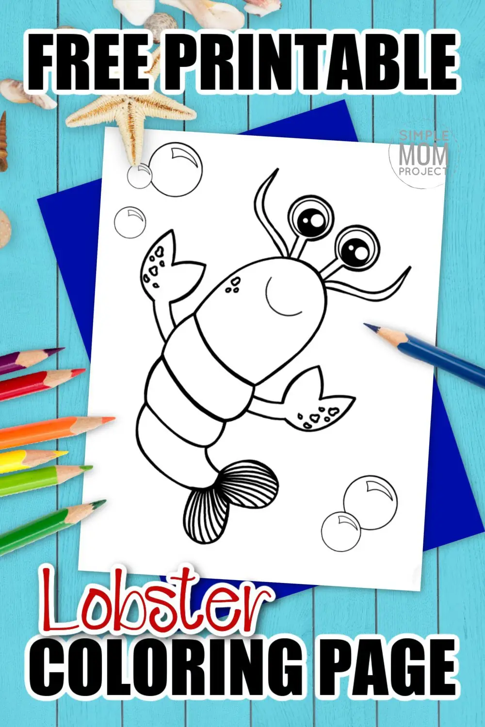 Maine lobster make really great seafood, but they also make really great coloring pages too! This free printable black and white cartoon lobster is great for kids of all ages who love all kinds of fish, crab, cray, ocean and sea animals alike. Start your ocean clipart coloring book today by printing this free lobster coloring page! #lobstercoloring #oceananimalcoloring #SimpleMomProject