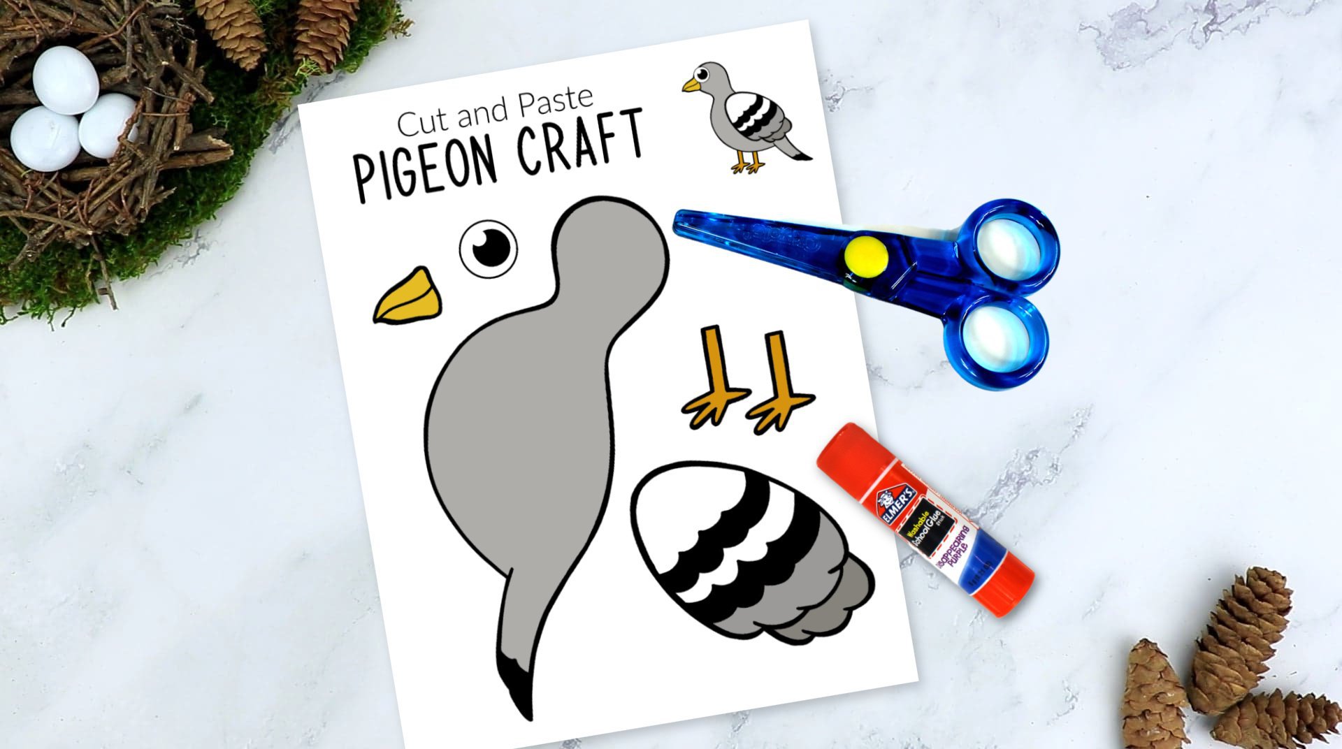Free Printable Pigeon Craft for Kids, preschoolers toddlers and kindergartners