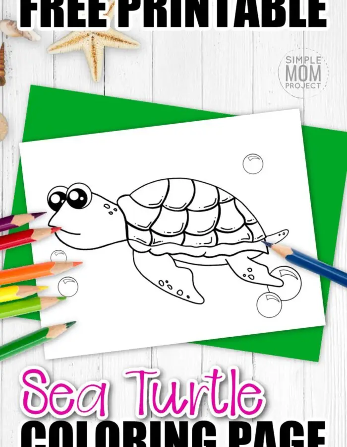 Are you looking for a baby sea turtle coloring page? This free to print cartoon turtle is perfect for kids of all ages including preschoolers, kindergartners and toddlers. You can use this free turtle template to teach your kids about the letter T or by starting your own ocean animal coloring book. Print yours now! #Seaturtlecoloring #turtlecoloring #Oceananimalcoloring #SimpleMomProject