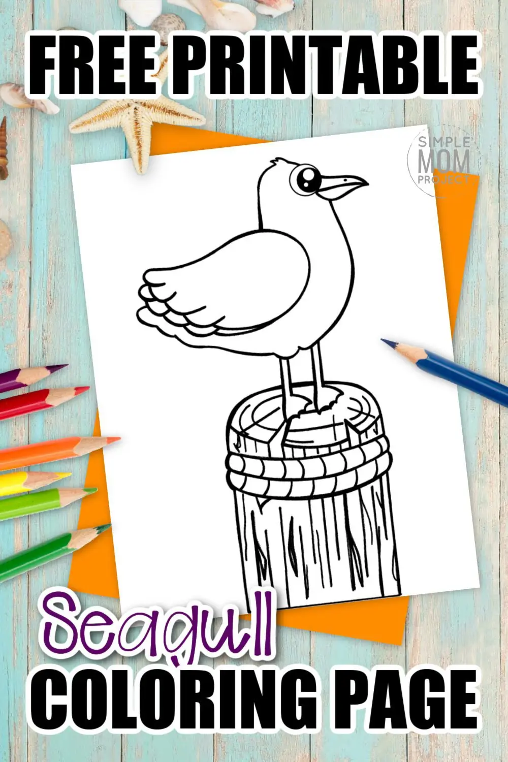 Flying Seagulls are so beautiful, aren’t they? Drawing them is so much fun, but coloring them is even more fun! Add a gorgeous sunset or add a zentangle design to this free printable bird. #seagullcoloring #birdcoloring #SimpleMomProject
