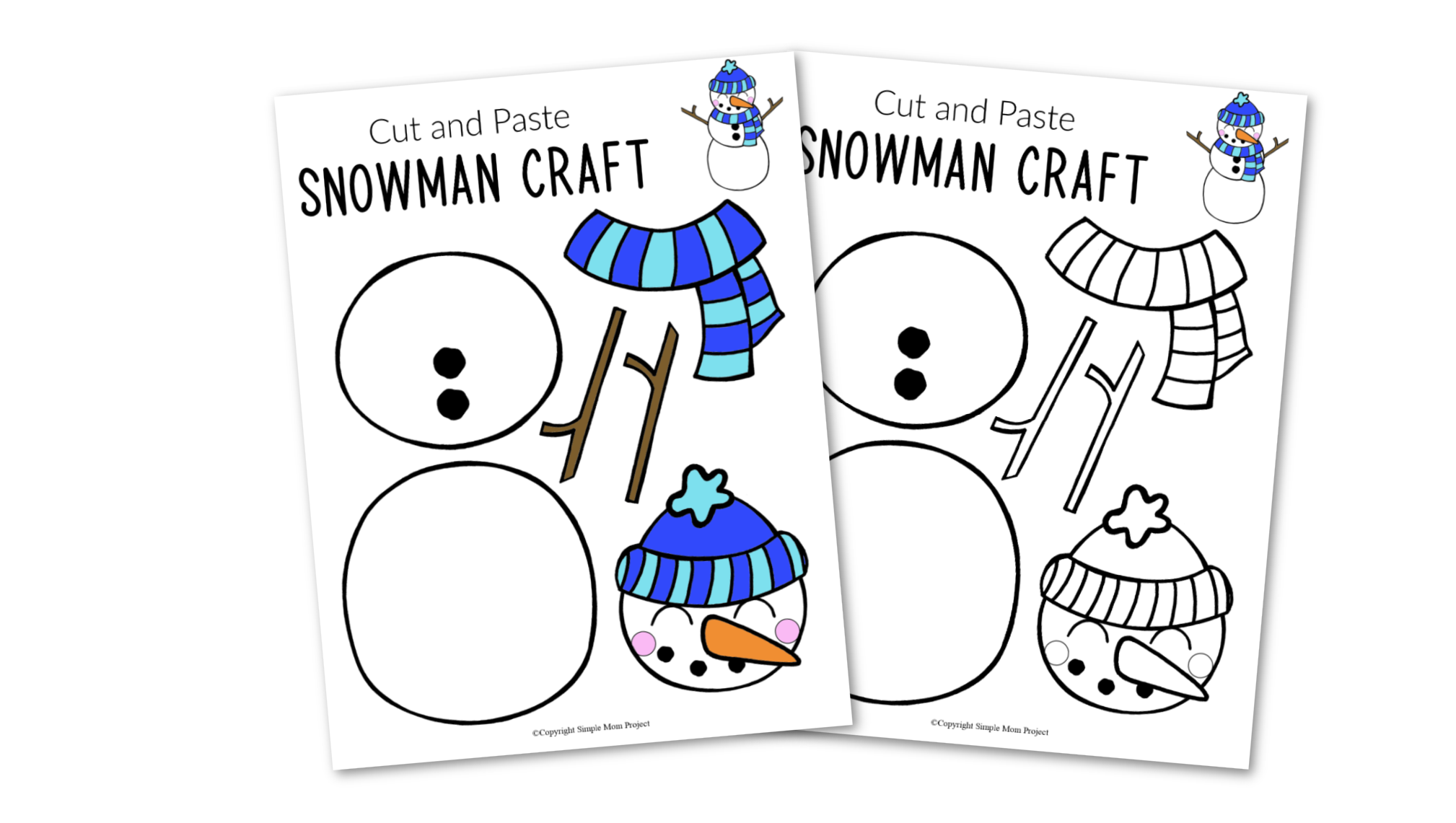 Free to Print Cut and Paste Snowman Craft Template – Simple Mom Project