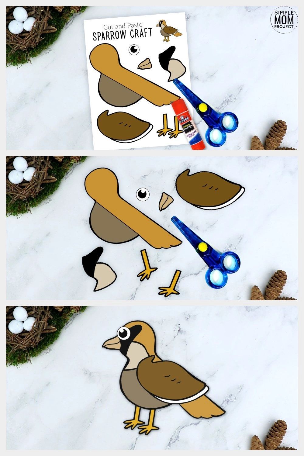 Free Printable Sparrow Craft for Kids, preschoolers toddlers and kindergartners