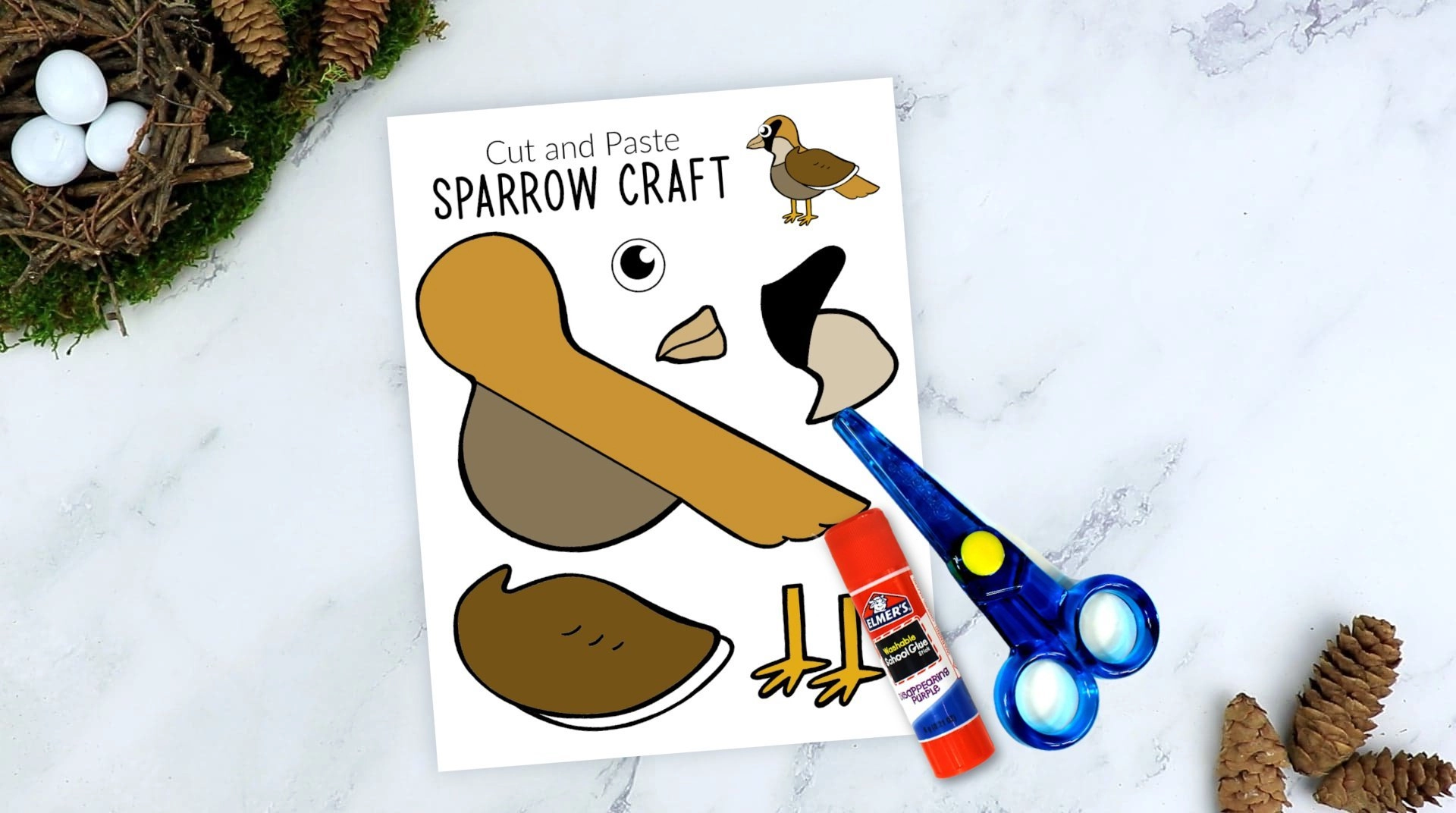 Free Printable Sparrow Craft for Kids, preschoolers toddlers and kindergartners