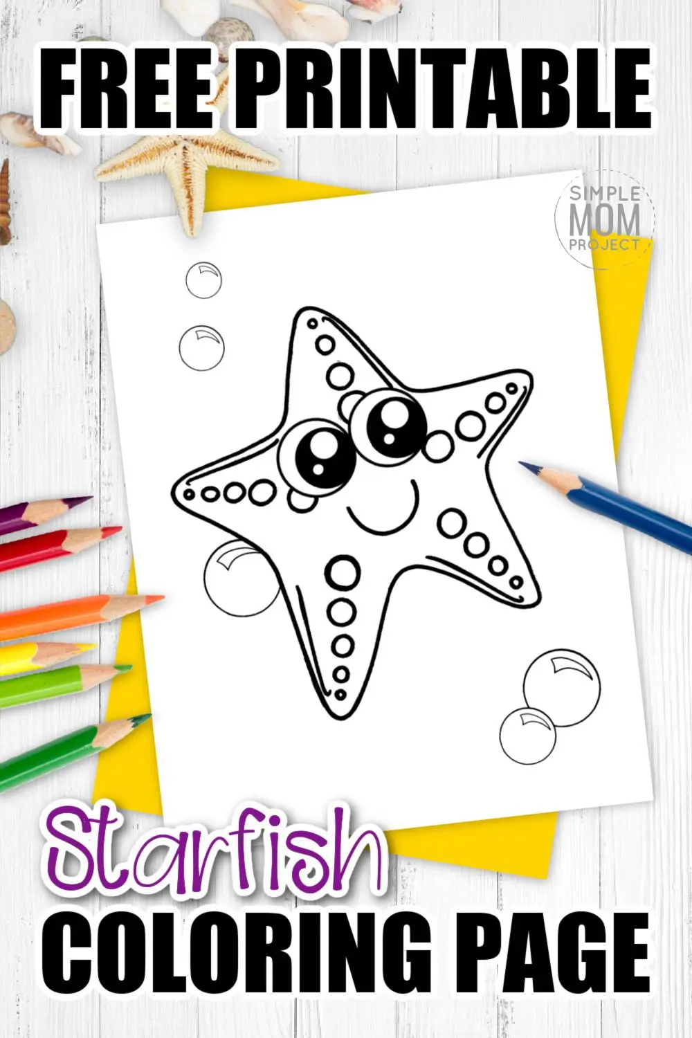 Kids love starfish. Something about this seashell ocean animal really puts a smile on any face. While this seastar is a fun cartoon template rather than a marine realistic starfish, your kids will love coloring and adding their own arts and crafts flare to this starfish outline. Get your free printable starfish coloring page now! #Starfishcoloring #seastarcoloring #SimpleMomProject