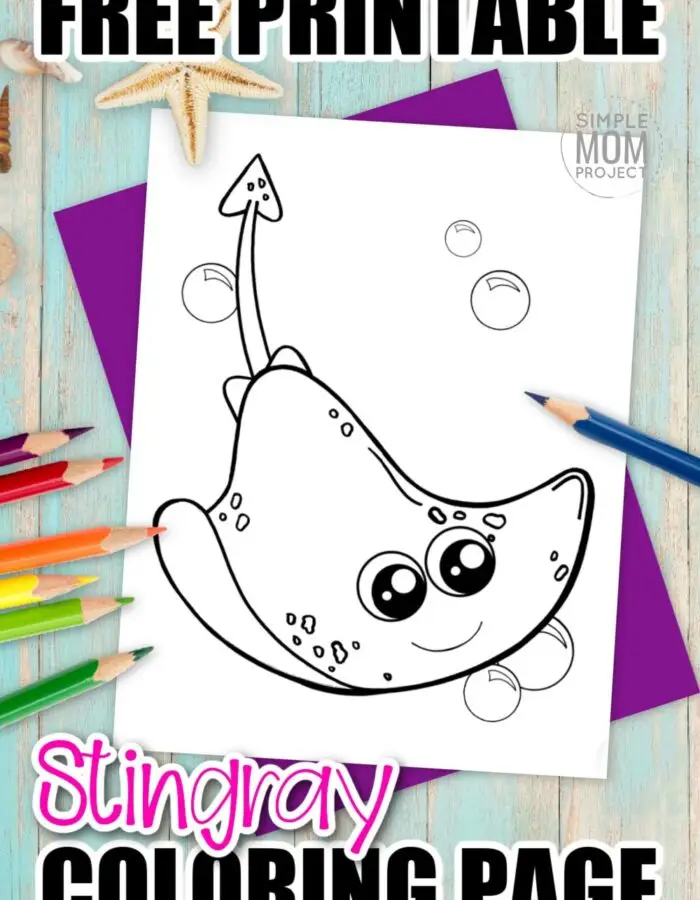 Is it a stingray or Manta ray? I can never tell. Either way, this famous ocean animal is the perfect addition to your fish and sea life supercoloring book! Whip your tail on over and print this free stingray coloring page now! It is perfect for kids of all ages, including preschoolers, toddlers and even adults love coloring this stingray too! #Stingraycoloring #oceananimalcoloring #SimpleMomProject