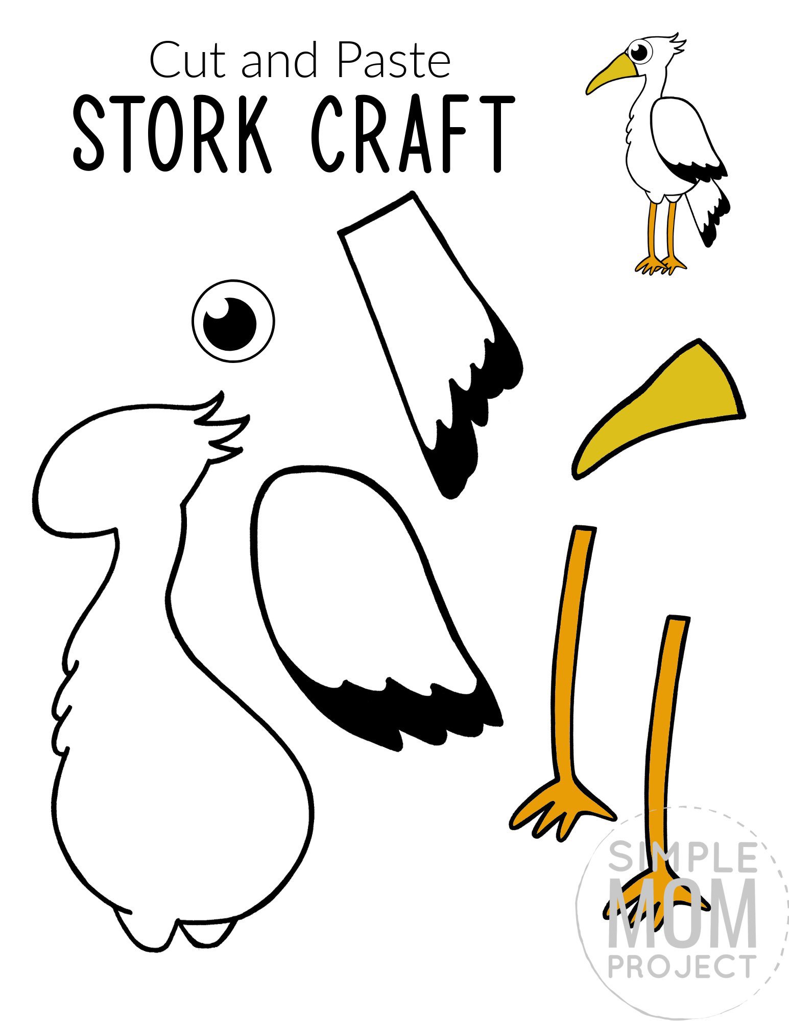 Free Printable Stork Craft for Kids, preschoolers toddlers and kindergartners