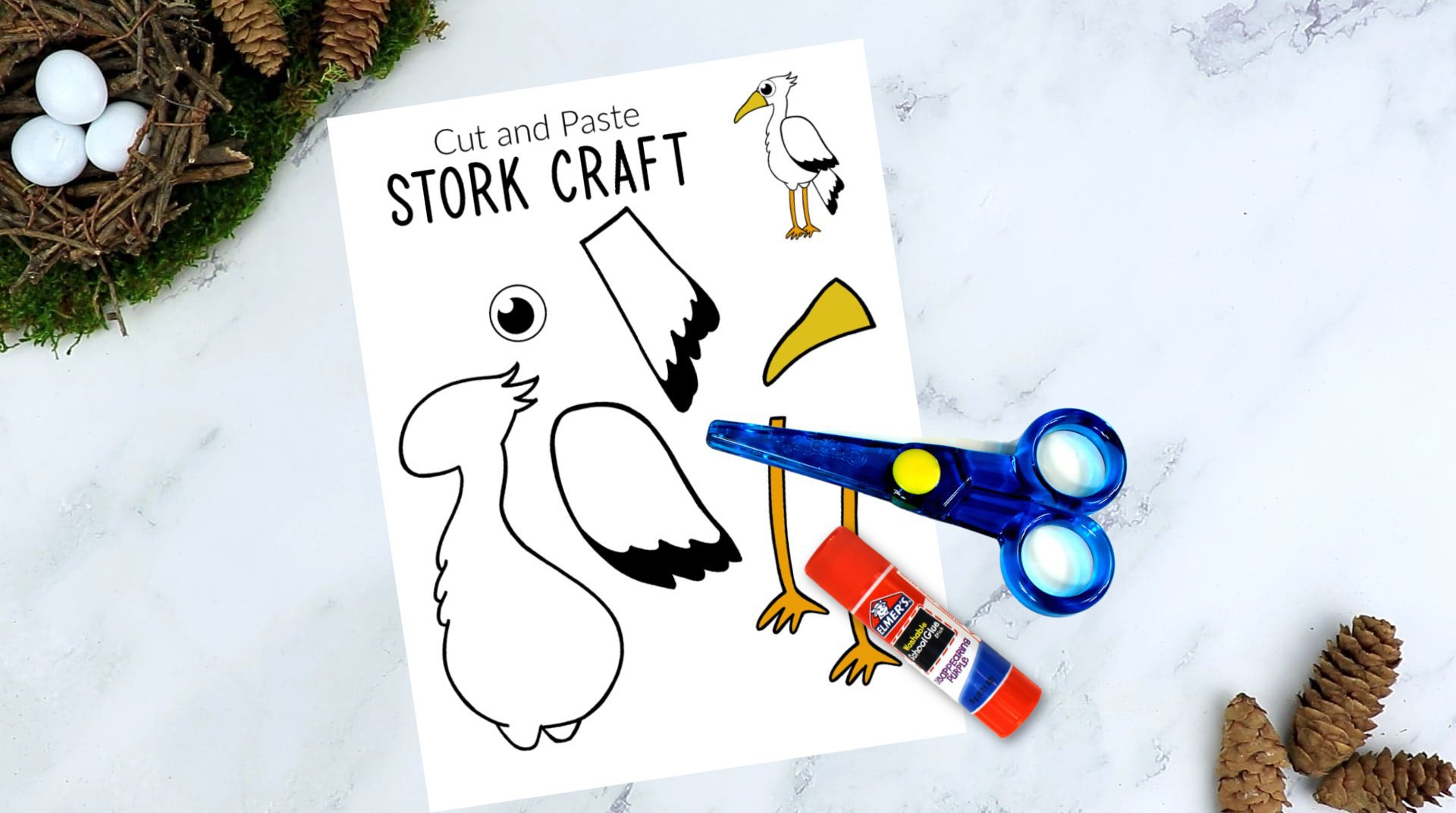 Free Printable Stork Craft for Kids, preschoolers toddlers and kindergartners