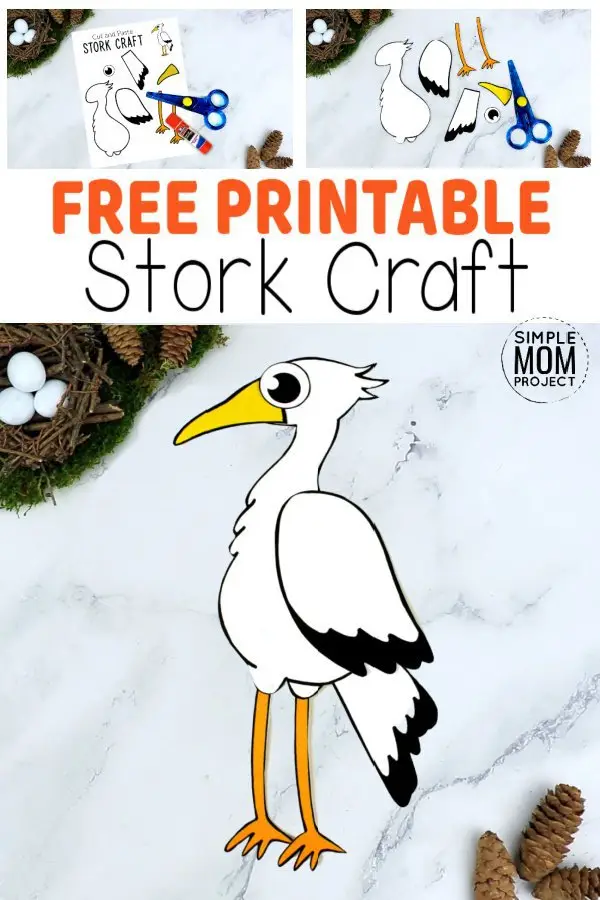Here’s a cute cut & paste Stork craft for your kids to color & create. With a free printable Stork template this is one of our most popular bird crafts! From toddlers to preschoolers, kindergartners to teens - everyone loves this fun Stork craft. Add some excitement to learning the letter S using this cut & paste Stork craft, from his big beak to his long legs he’s waiting for you to print him up today! #Storkcrafts #PaperStorkcrafts