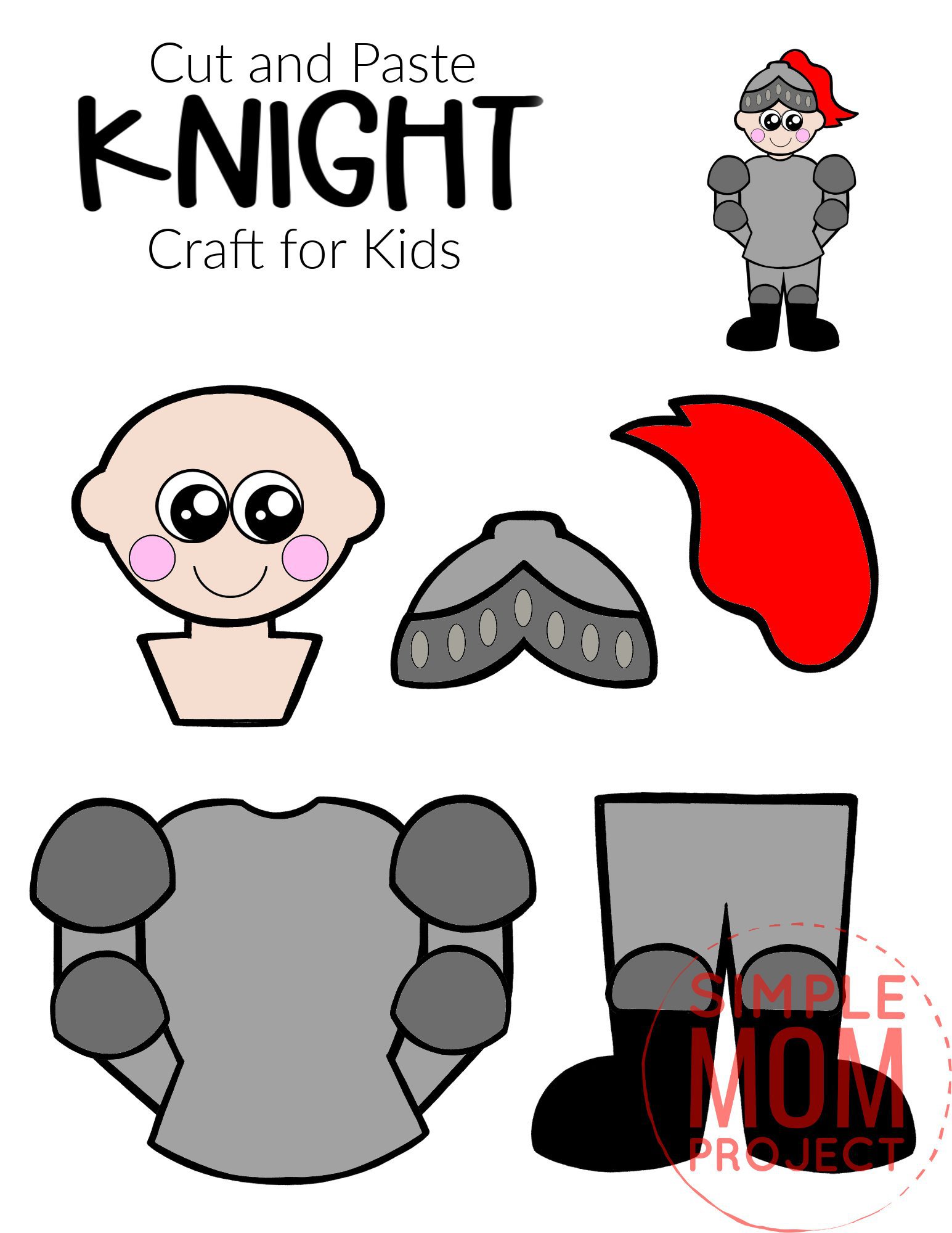 Free Printable Cut and Paste Knight Craft Template Craft for kids, preschoolers and toddlers