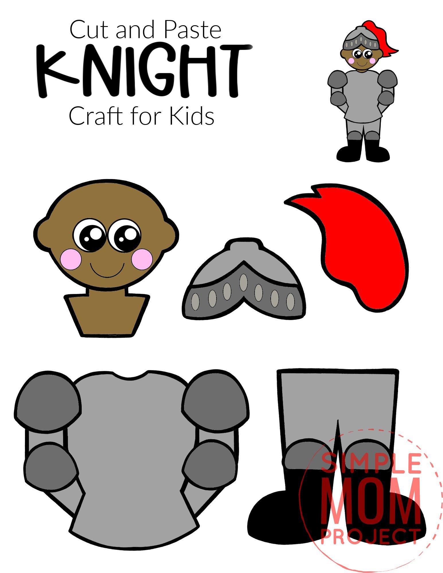 Free Printable Cut and Paste Knight Craft Template Craft for kids, preschoolers and toddlers