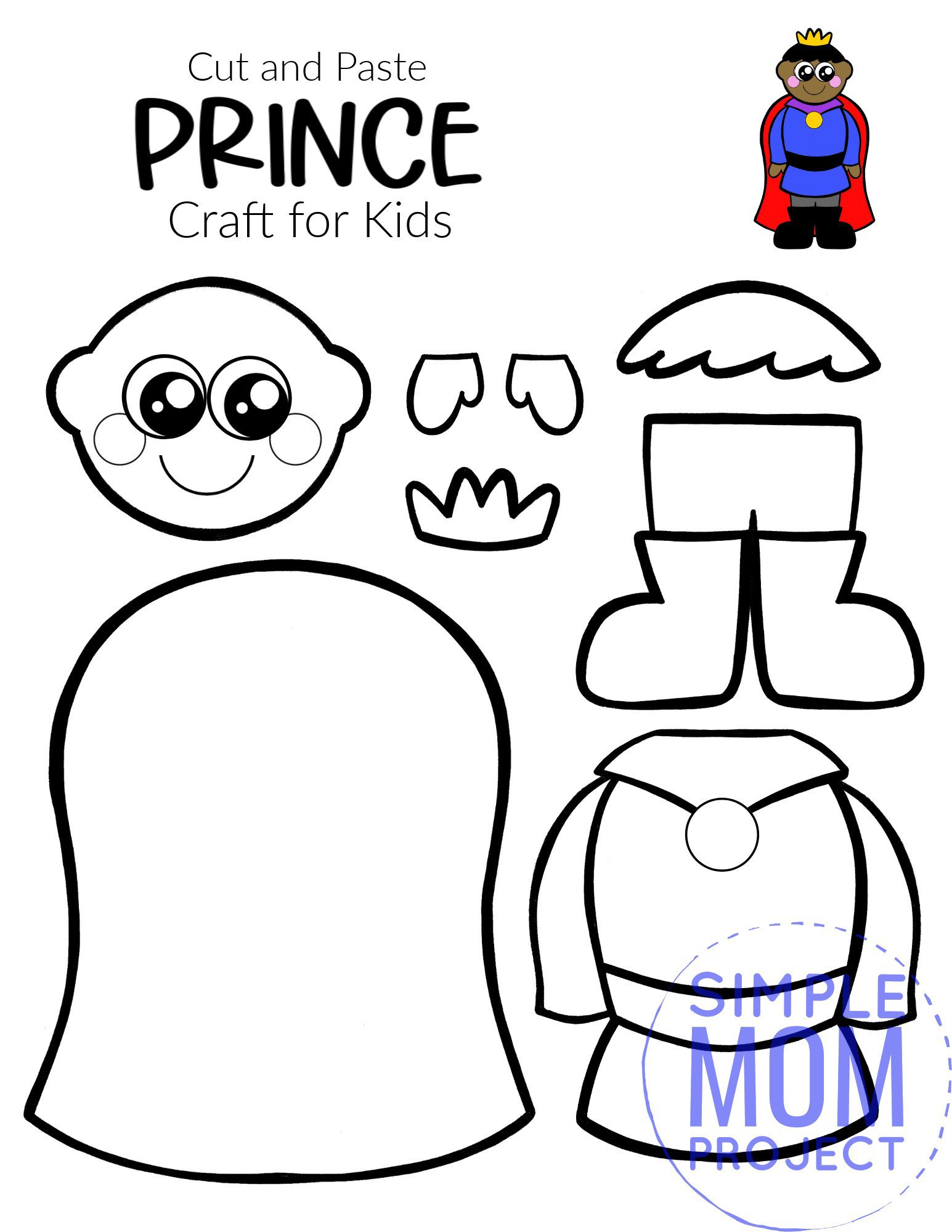 Free Printable Cut and Paste Prince Craft Template Craft for kids, preschoolers and toddlers