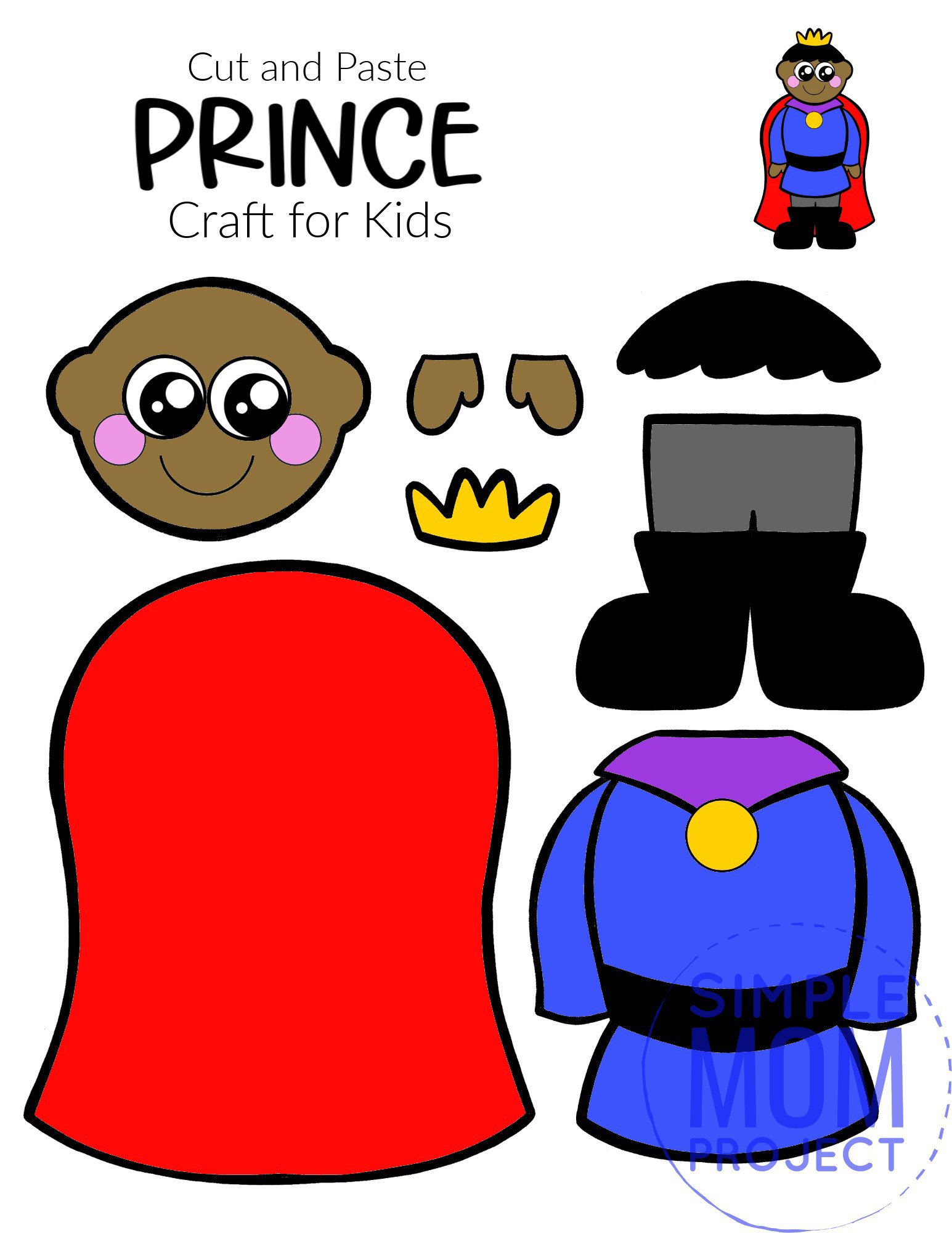 Free Printable Cut and Paste Prince Craft Template Craft for kids, preschoolers and toddlers