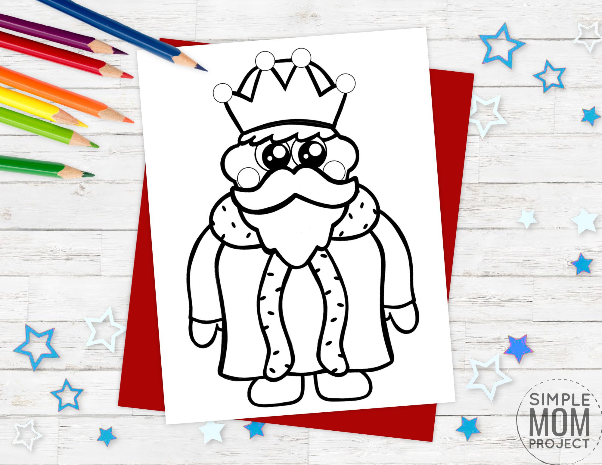 Free printable royal king coloring page template for kids, preschoolers and kindergartners