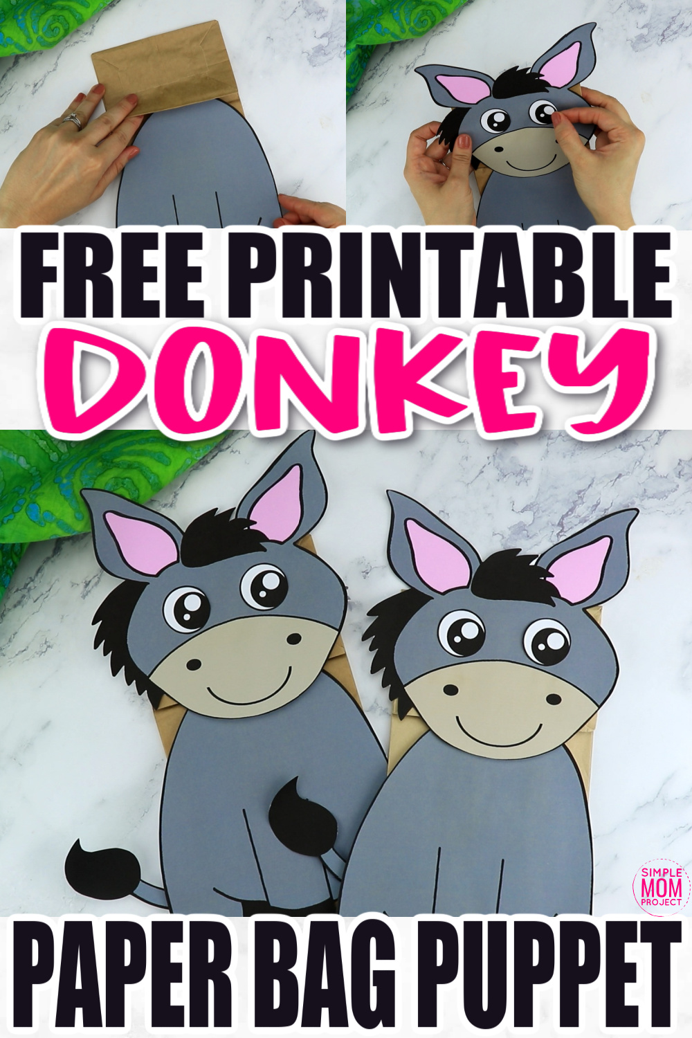 Free Printable Donkey Paper Bag Puppet Template Simple Mom Project