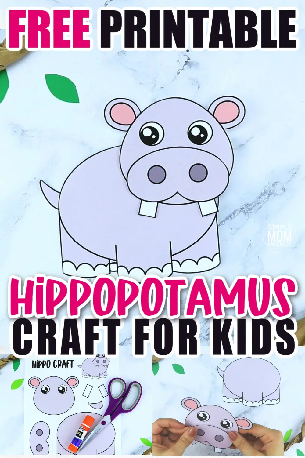 Are you teaching the letter H to your preschooler, kindergartener or toddler? Why not use this free printable hippo craft cut out template? It is so simple kids in all grades will love making him! Glue the hippo craft to a clothespin, a paper plate, paper bag or even a toilet paper roll to turn this giraffe craft into a fun zoo animal puppet!