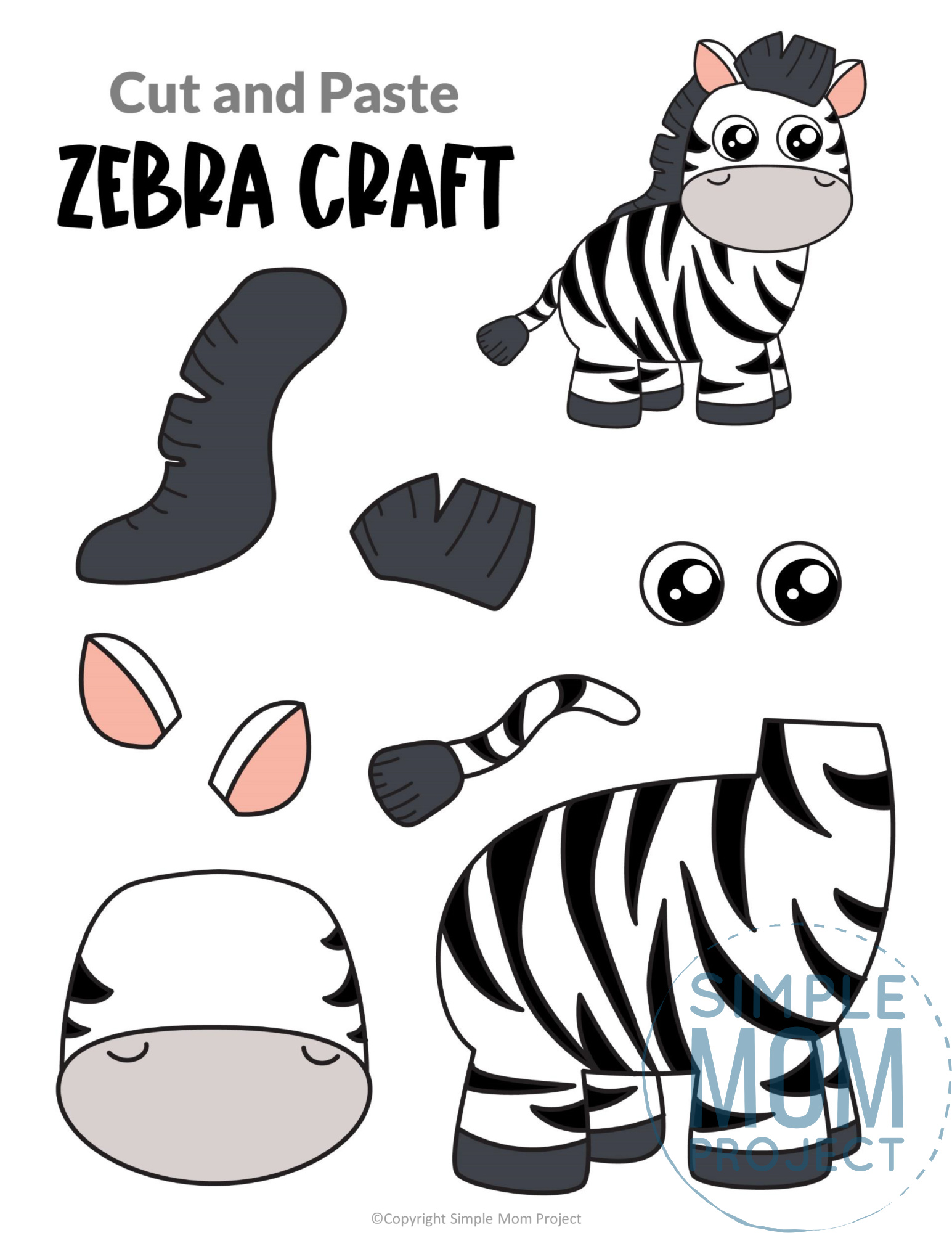 Zebra Cut and Paste Craft for Toddlers, Preschoolers and Kindergarteners