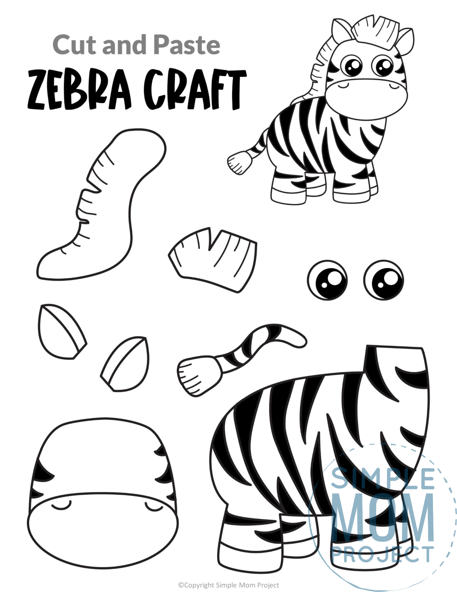 Zebra Cut and Paste Craft for Toddlers, Preschoolers and Kindergarteners