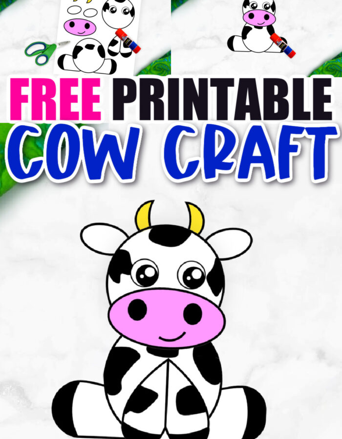 Use the FREE printable cow template to make this super cute and easy farm theme cow craft! This barnyard cow great for preschool toddlers and big kids! #FarmAnimals #FarmCrafts #FarmAnimalCrafts #CowCrafts