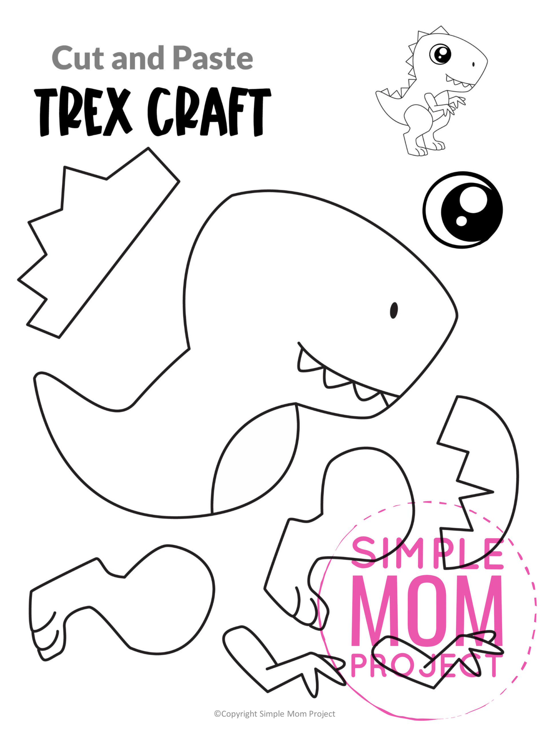 Free Printable Tyrannosaurus Rex Craft Template Simple Mom Project