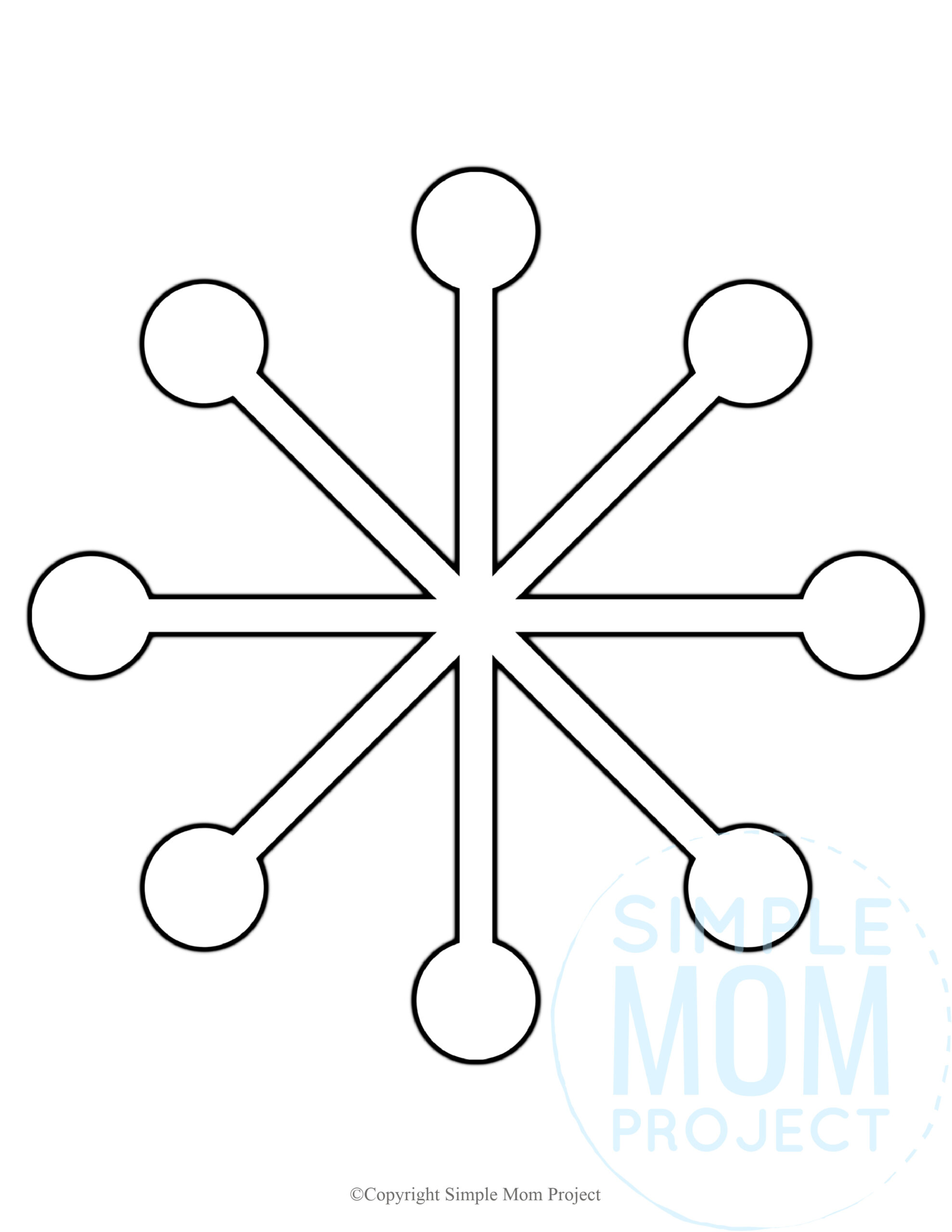 Free Printable Snowflake template, snowflake pattern, snowflake stencil, snowflake outline for kids winter crafts