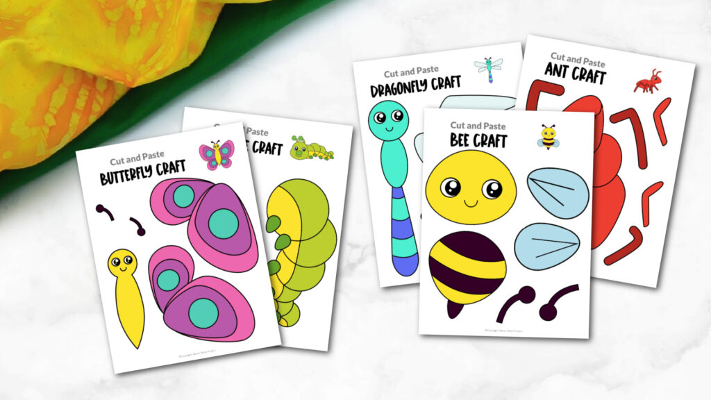 Easy Printable Cut and Paste Bug Crafts for kids, preschoolers and toddlers for summer crafts